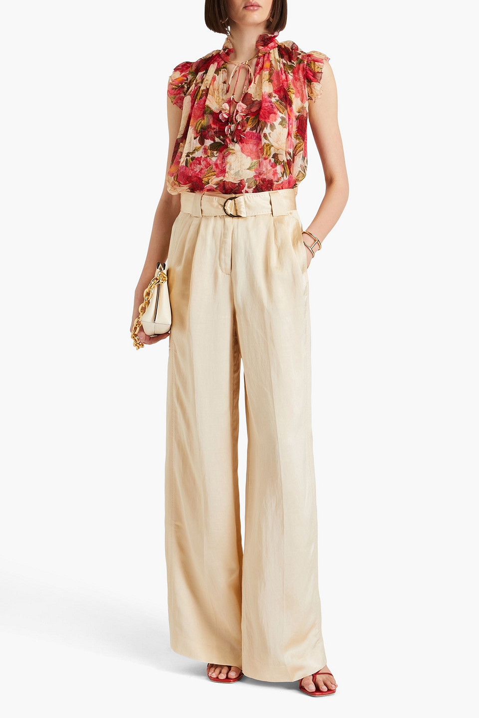 Zimmermann Pleated Shantung Wide-leg Pants In Cream