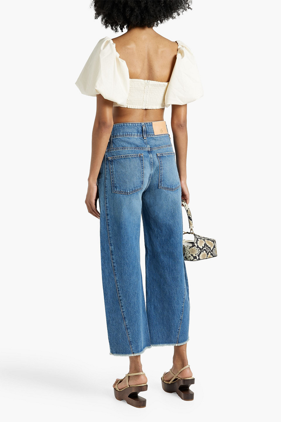 Shop Ulla Johnson Thea Cropped High-rise Wide-leg Jeans In Mittelblauer Denim