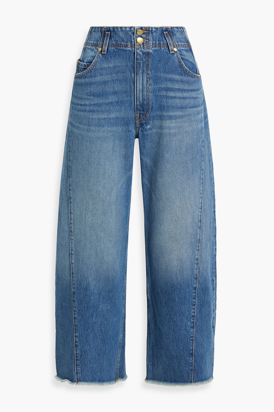 Shop Ulla Johnson Thea Cropped High-rise Wide-leg Jeans In Mittelblauer Denim