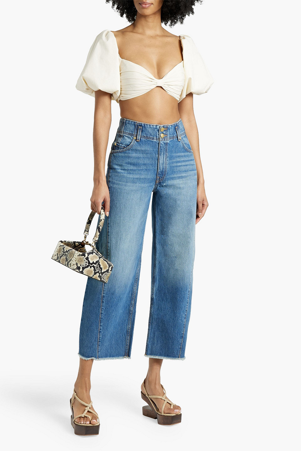 Shop Ulla Johnson Thea Cropped High-rise Wide-leg Jeans In Mittelblauer Denim