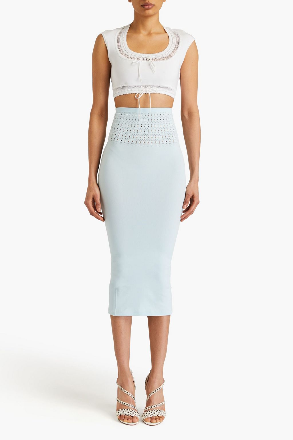 ALAÏA Pointelle-knit midi skirt