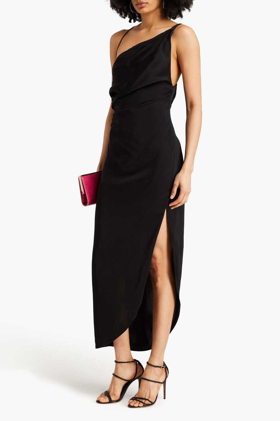 Shop Rachel Gilbert Xandra Draped Satin Maxi Dress In Black