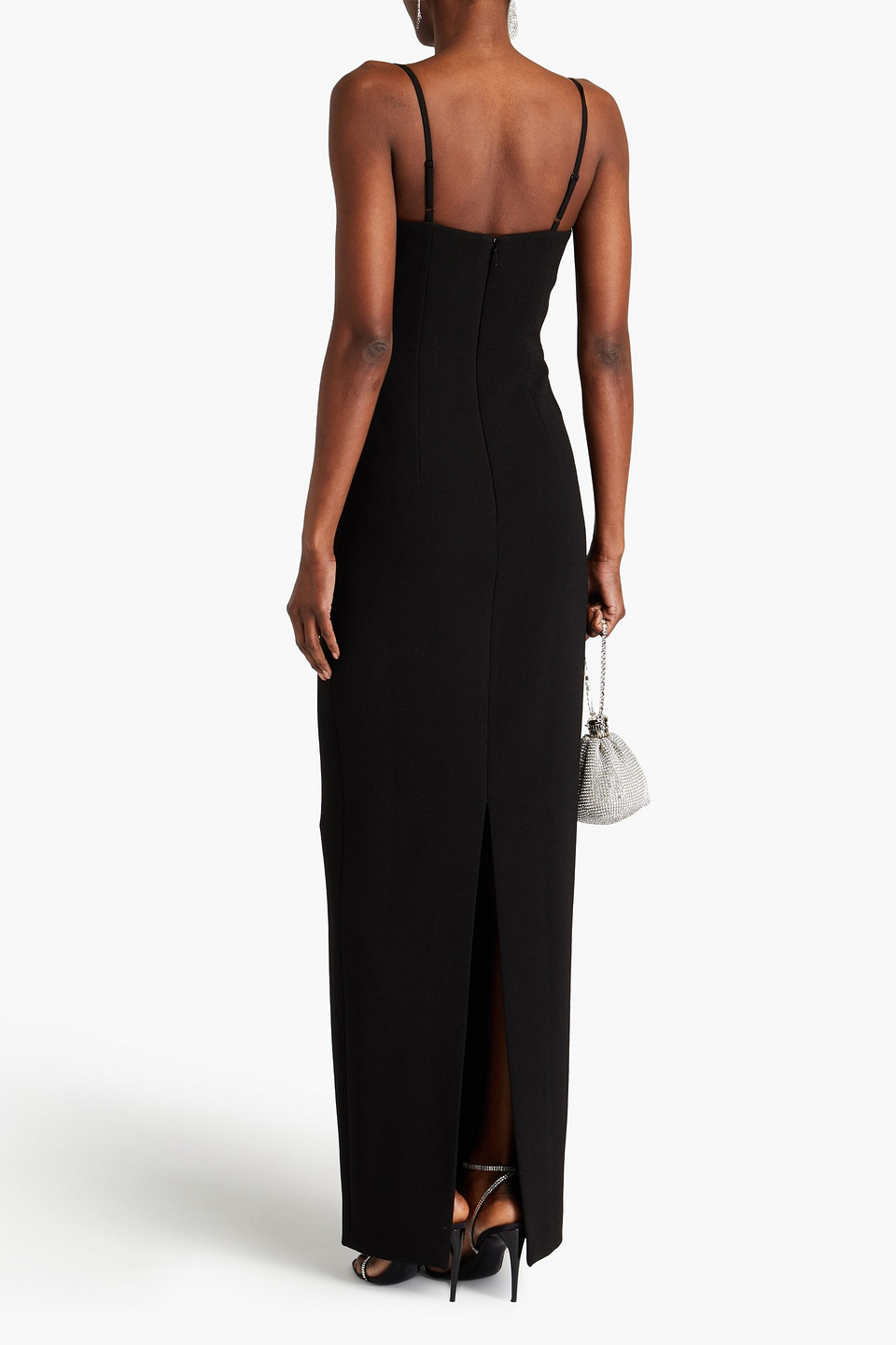 Shop Rachel Gilbert Kyra Cutout Crystal-embellished Crepe Gown In Black