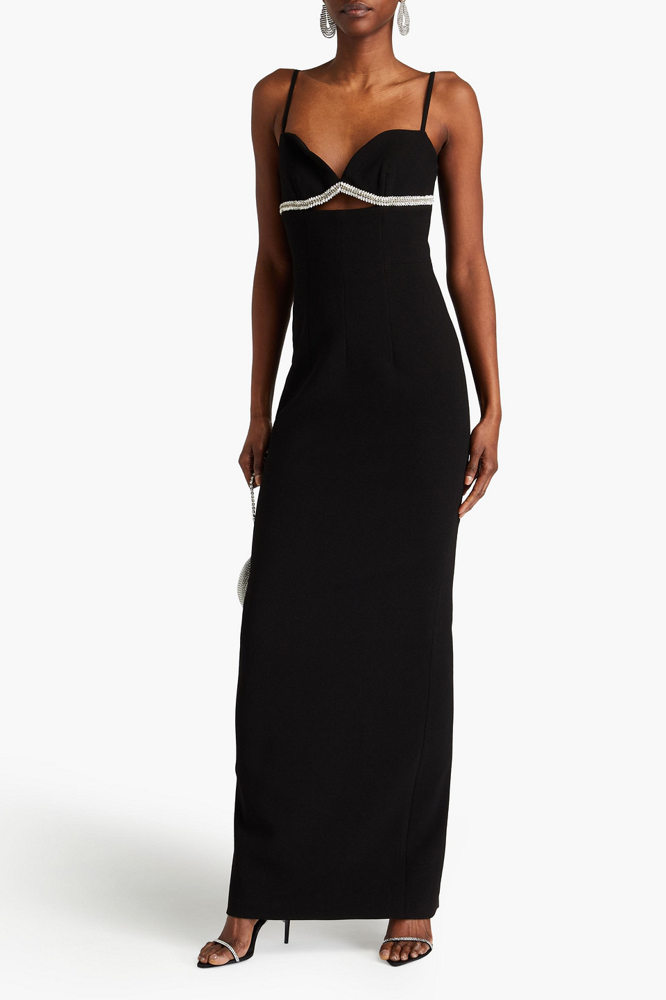 Shop Rachel Gilbert Kyra Cutout Crystal-embellished Crepe Gown In Black