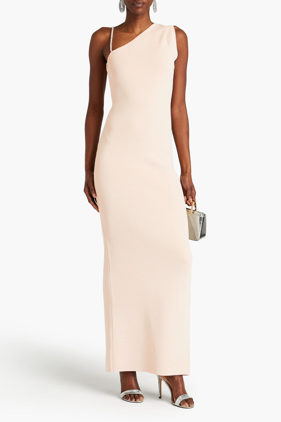 Shop Rachel Gilbert Silica Crystal-embellished Stretch-knit Gown In Cream