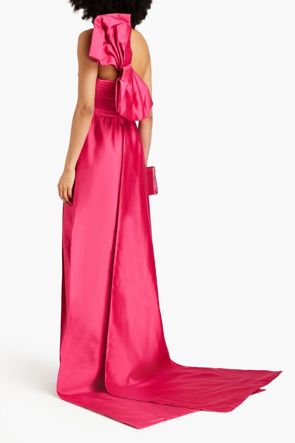 Rachel Gilbert Marta One-shoulder Bow-detailed Satin Gown In Fuchsia
