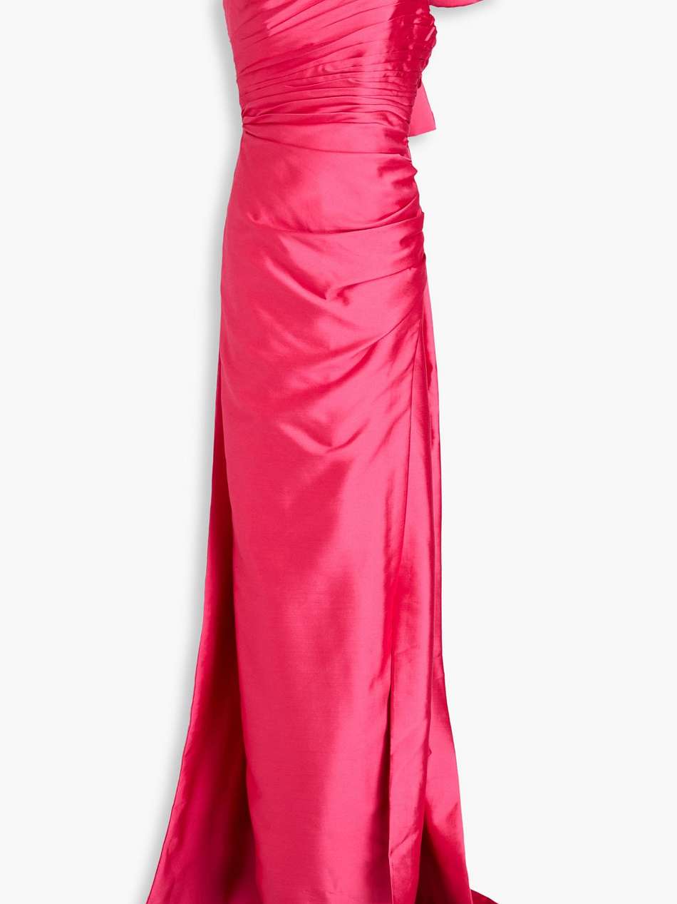 marta one-shoulder bow-detailed satin gown