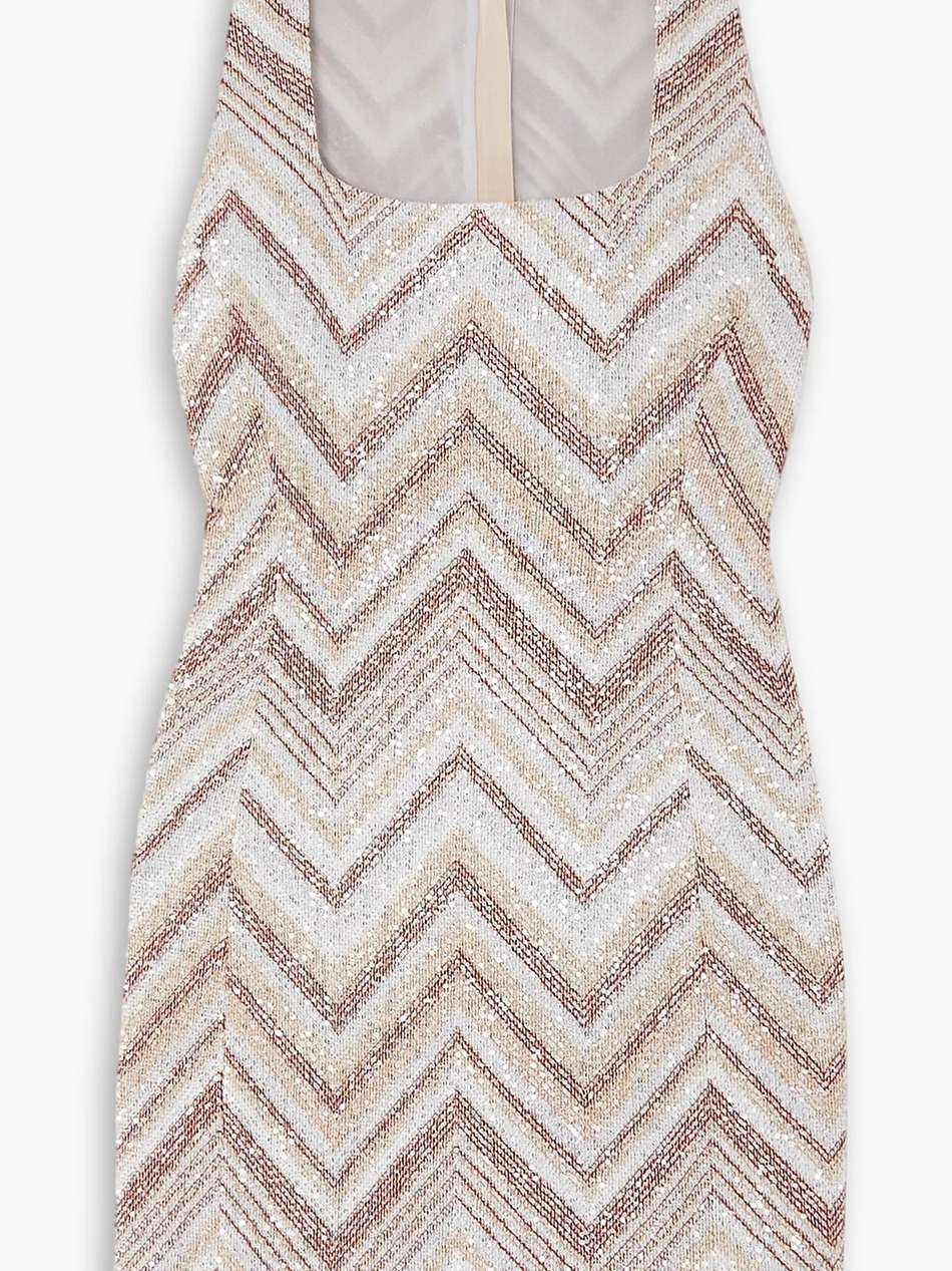 sequin-embellished crochet-knit mini dress