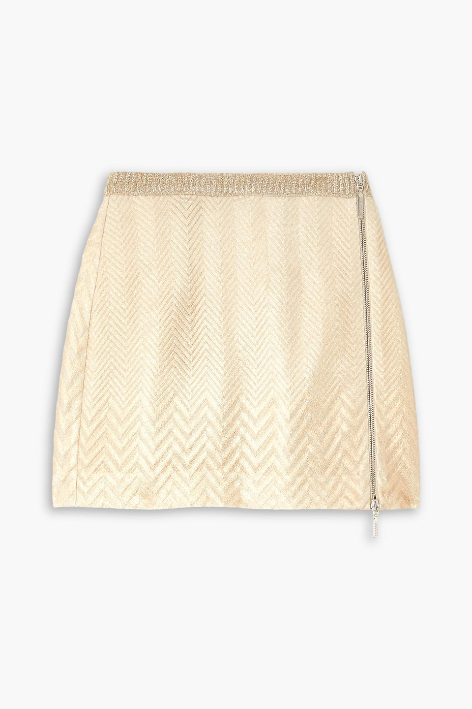 Missoni Metallic Cotton-blend Crochet-knit Mini Skirt In Gold