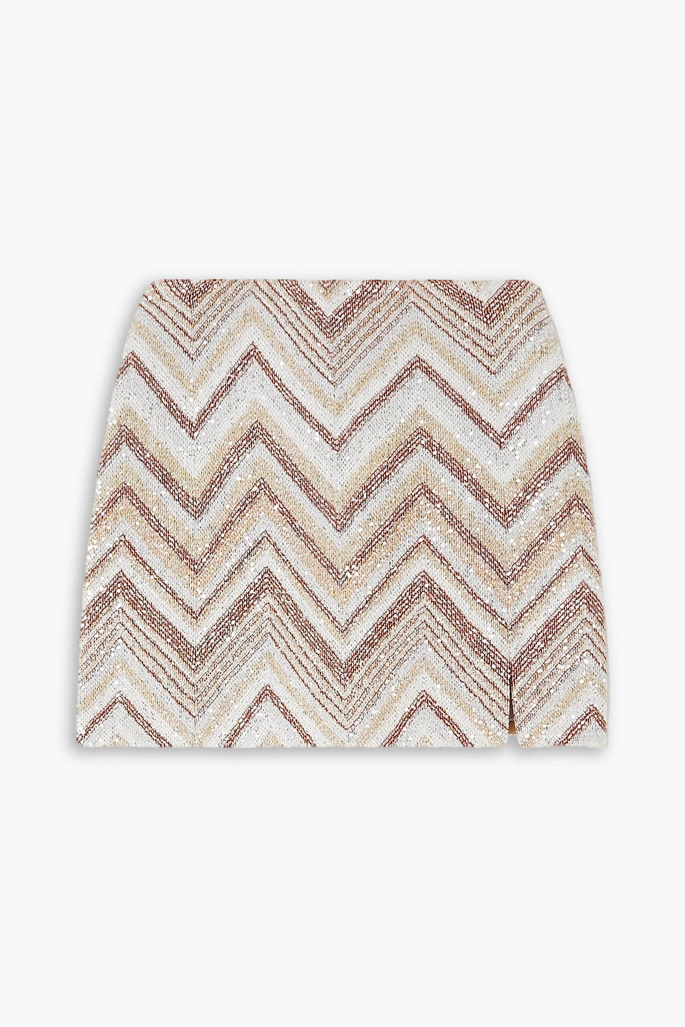 Missoni Sequin-embellished Striped Crochet-knit Mini Skirt In Beige
