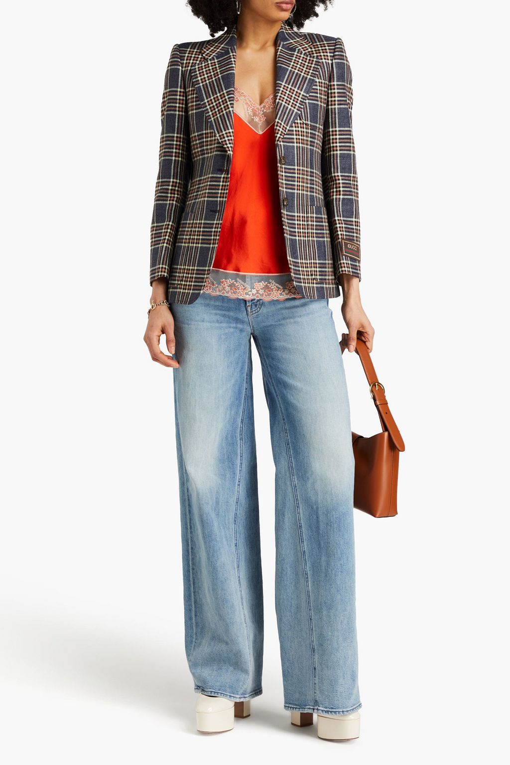 GUCCI Checked linen-blend blazer