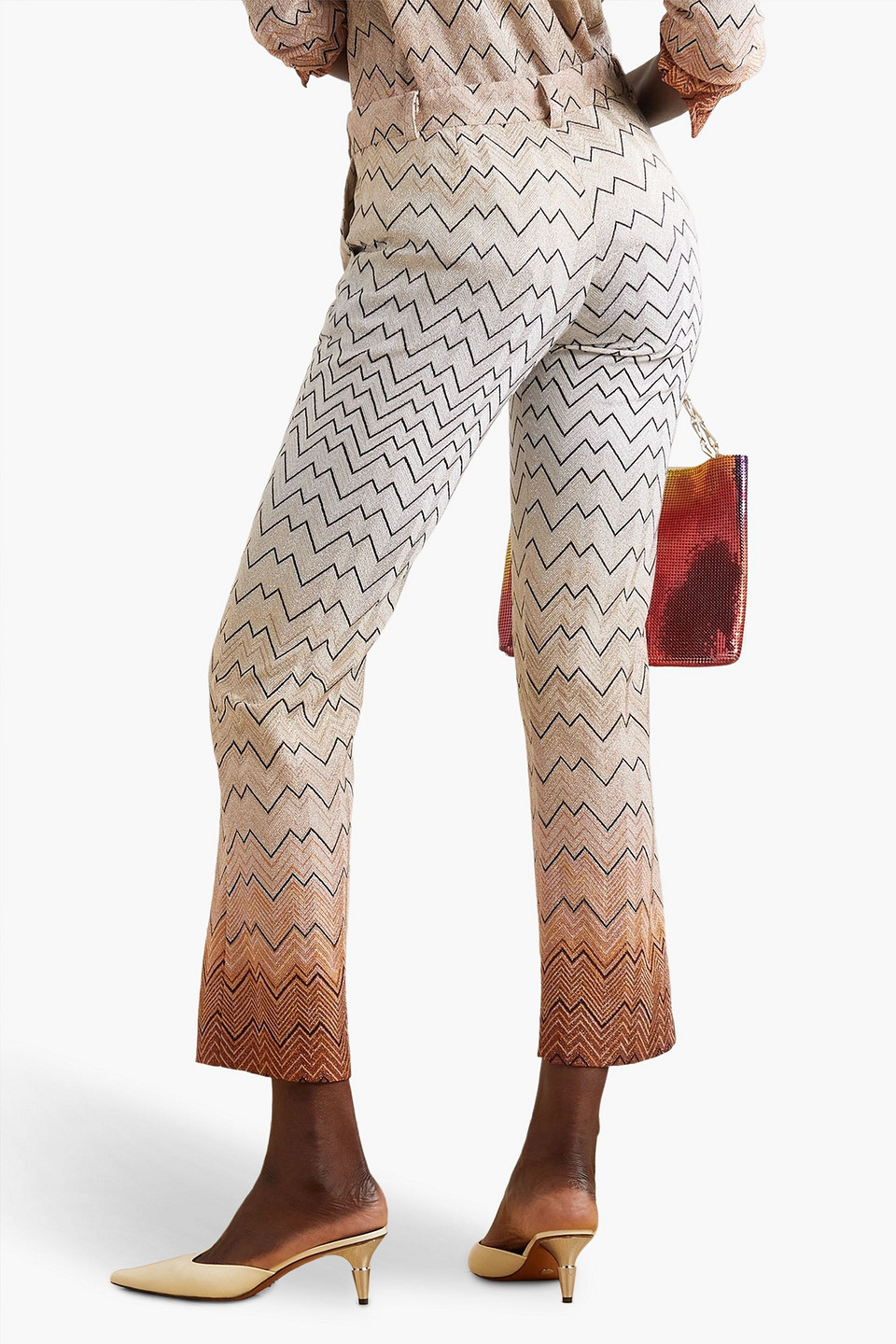 Shop Missoni Dégradé Crochet-knit Bootcut Pants In Beige