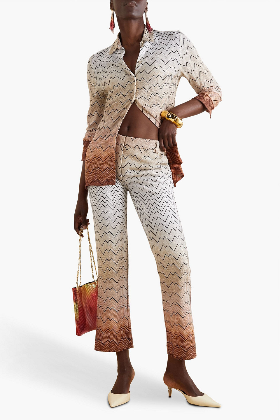 Shop Missoni Dégradé Crochet-knit Bootcut Pants In Beige