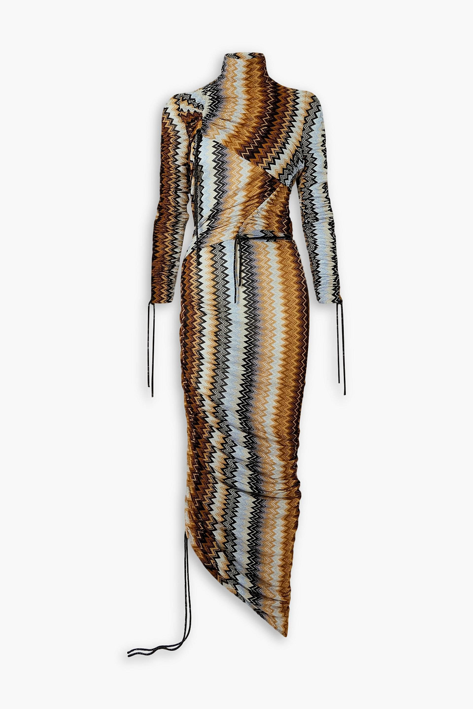 Missoni Ruched Metallic Crochet-knit Turtleneck Maxi Dress In Gold