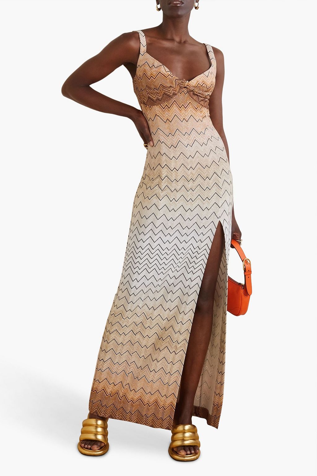 MISSONI 메탈릭 크로셰 니트 맥시 드레스