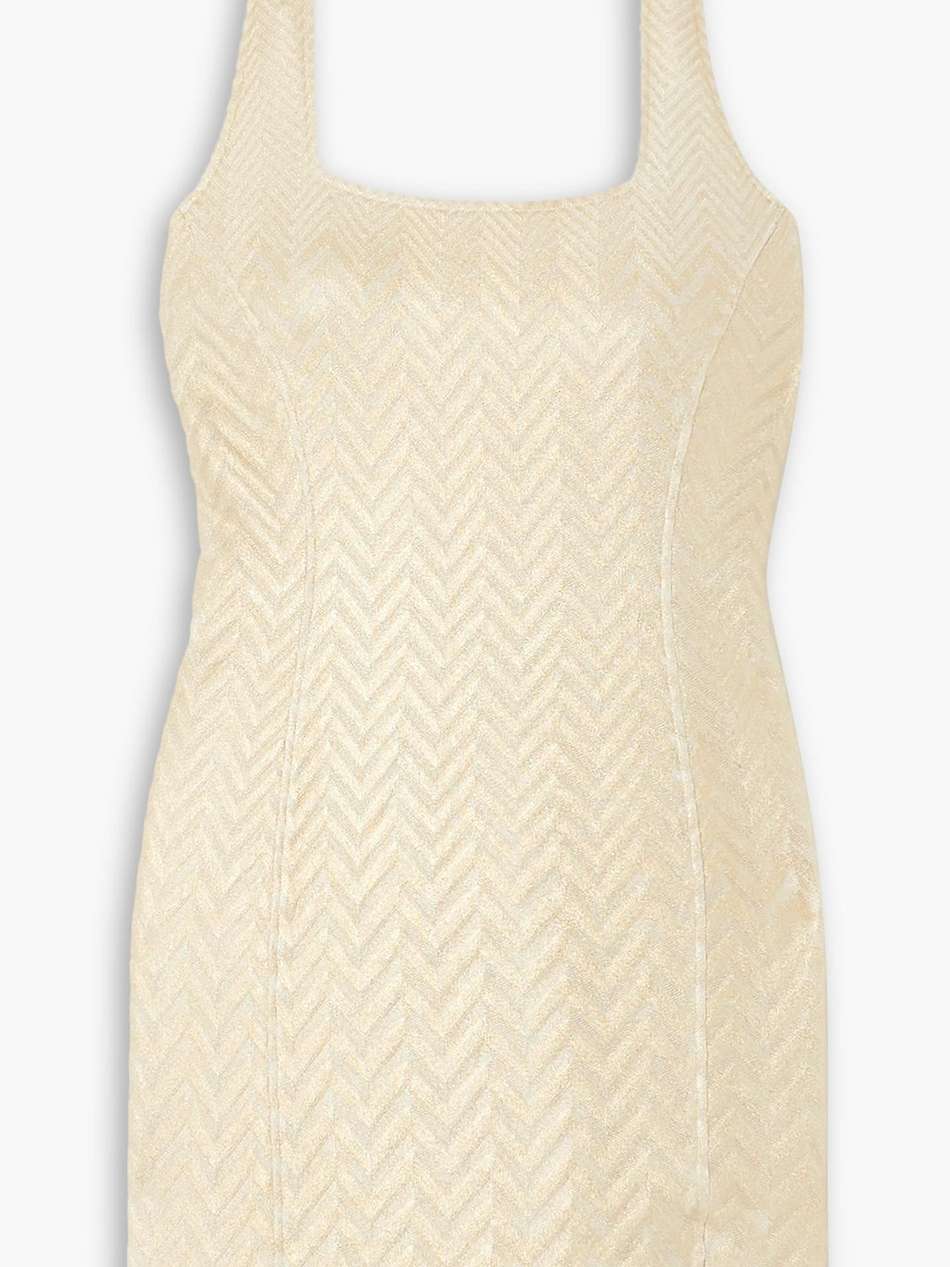 metallic cotton-blend jacquard halterneck mini dress