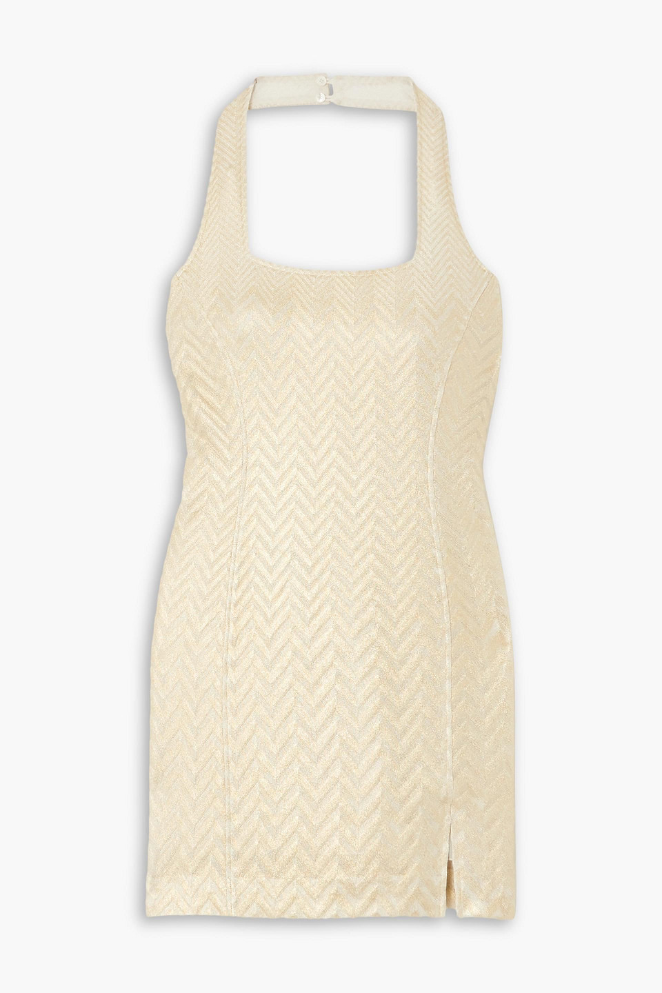 Missoni Metallic Cotton-blend Jacquard Halterneck Mini Dress In Gold