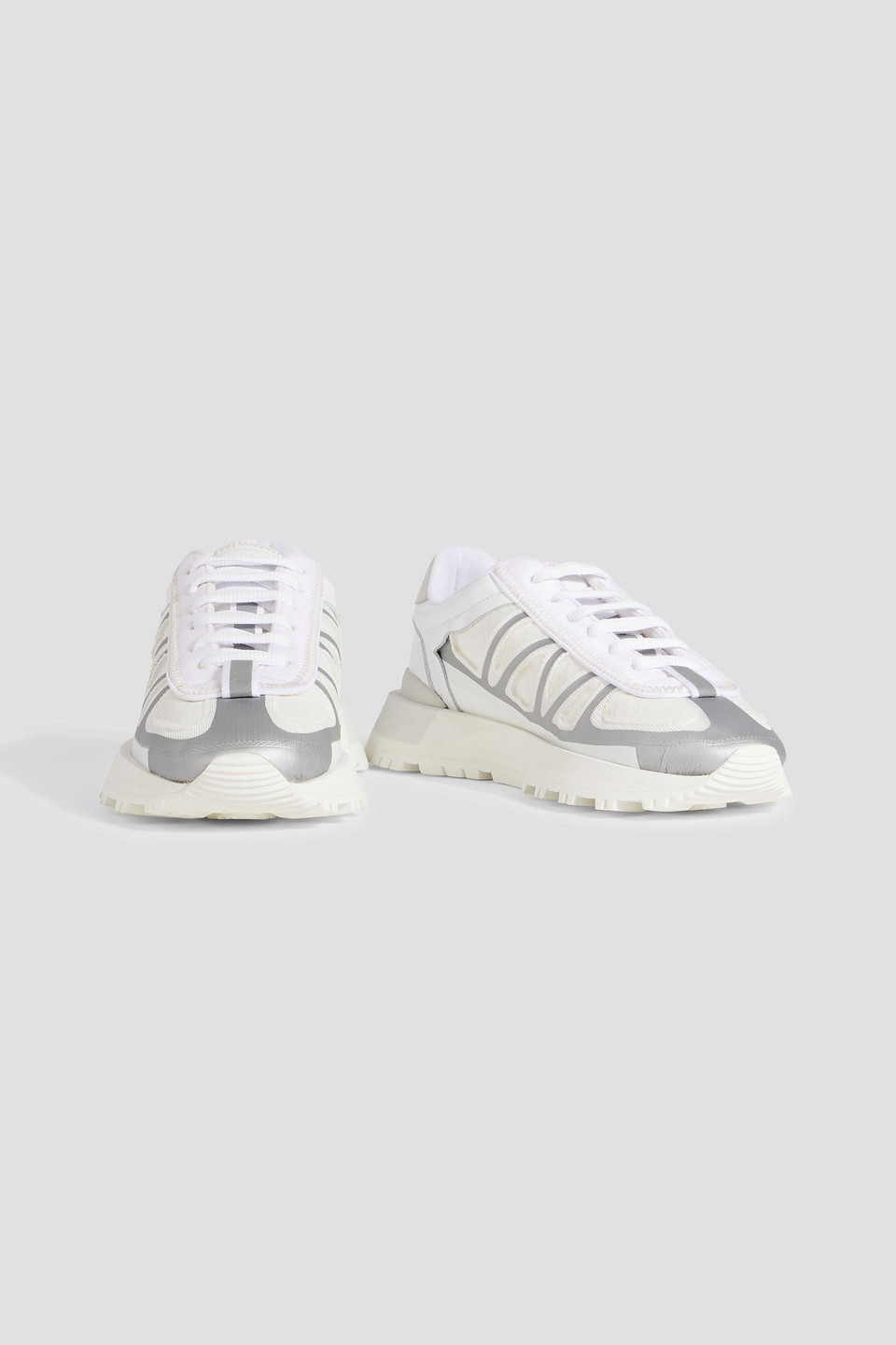 Shop Maison Margiela 50-50 Coated Mesh And Leather Sneakers In White