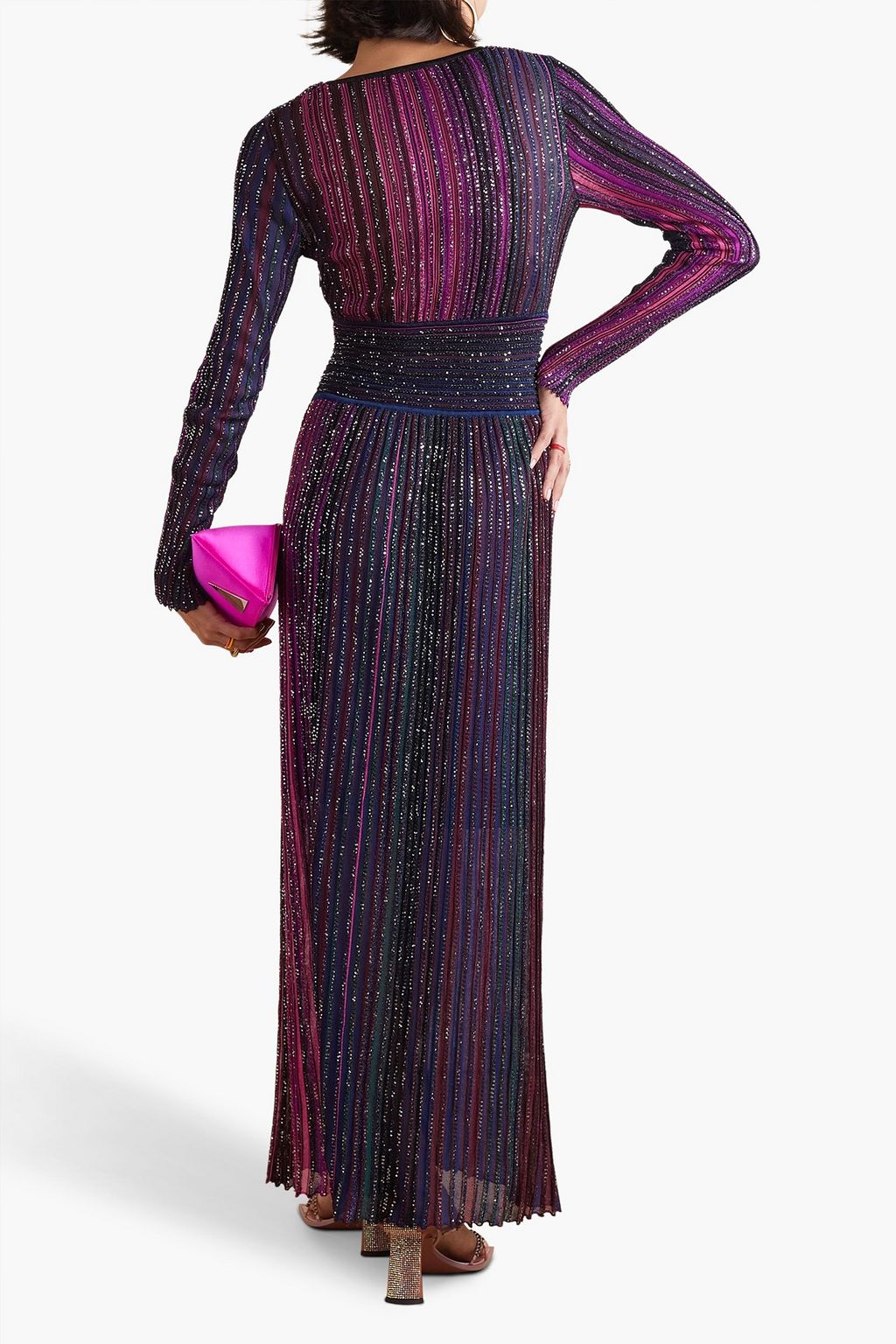 MISSONI 시퀸 장식 스트라이프 리브 실크 혼방 맥시 드레스