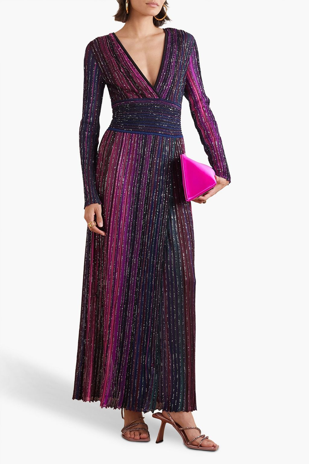 MISSONI 시퀸 장식 스트라이프 리브 실크 혼방 맥시 드레스
