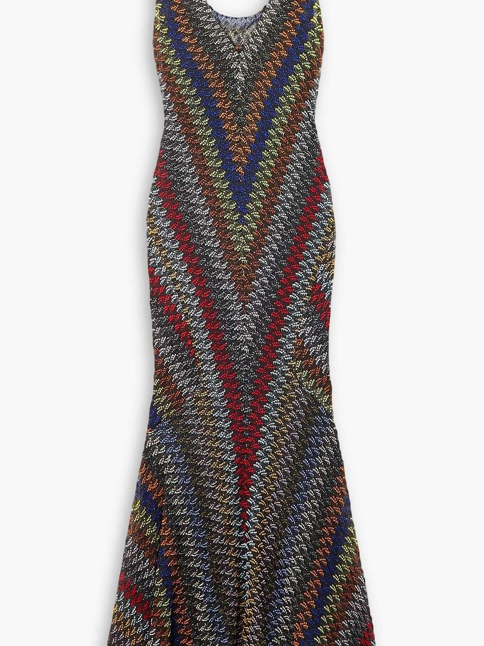 metallic crochet-knit maxi dress