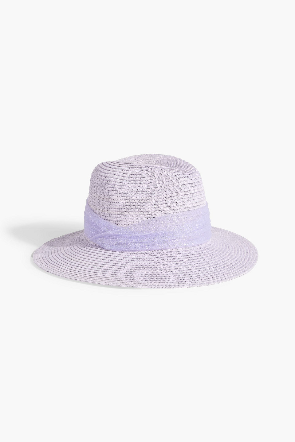 Courtney glittered tulle-trimmed faux straw fedora