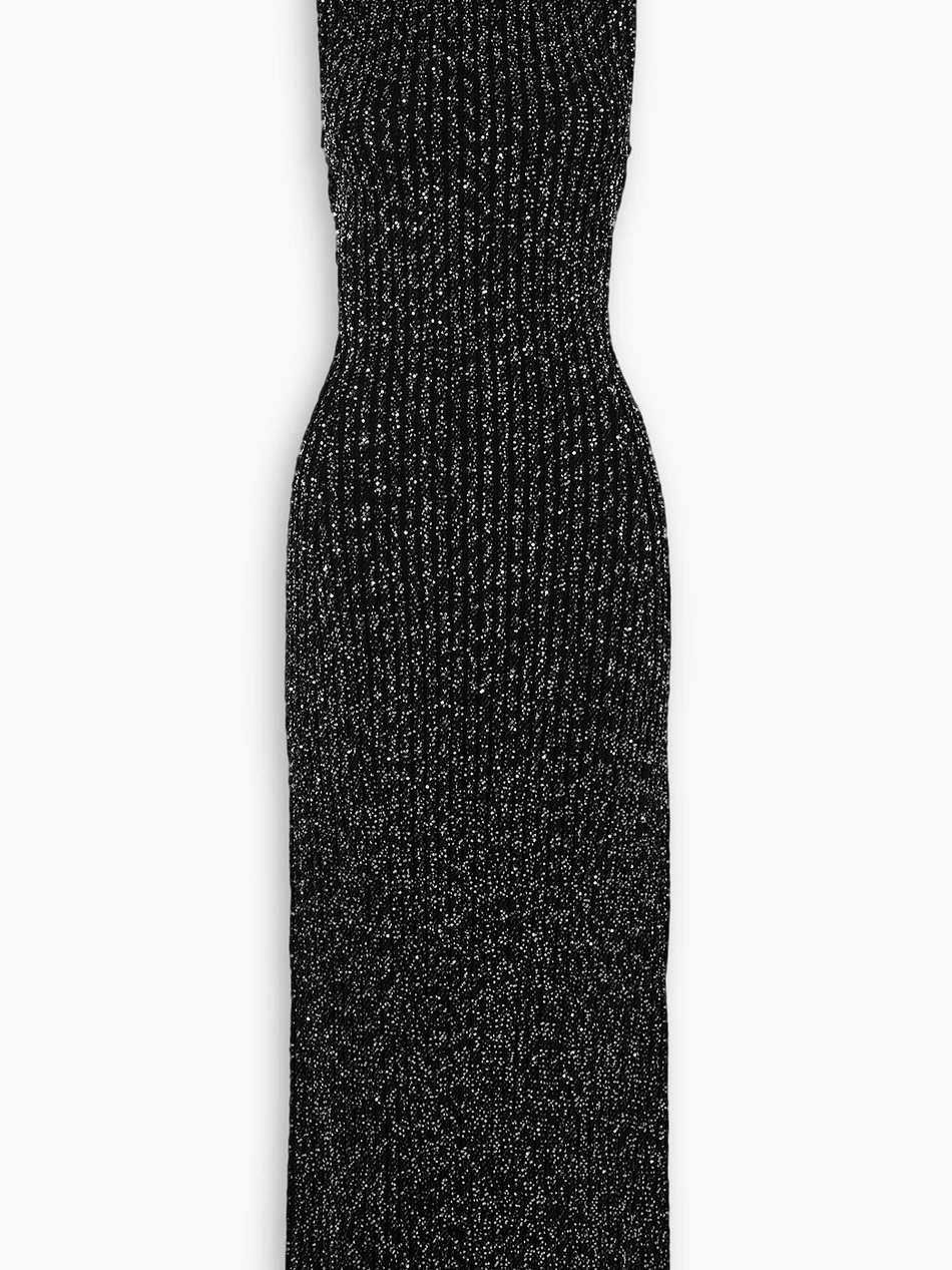 sequined crochet-knit maxi dress