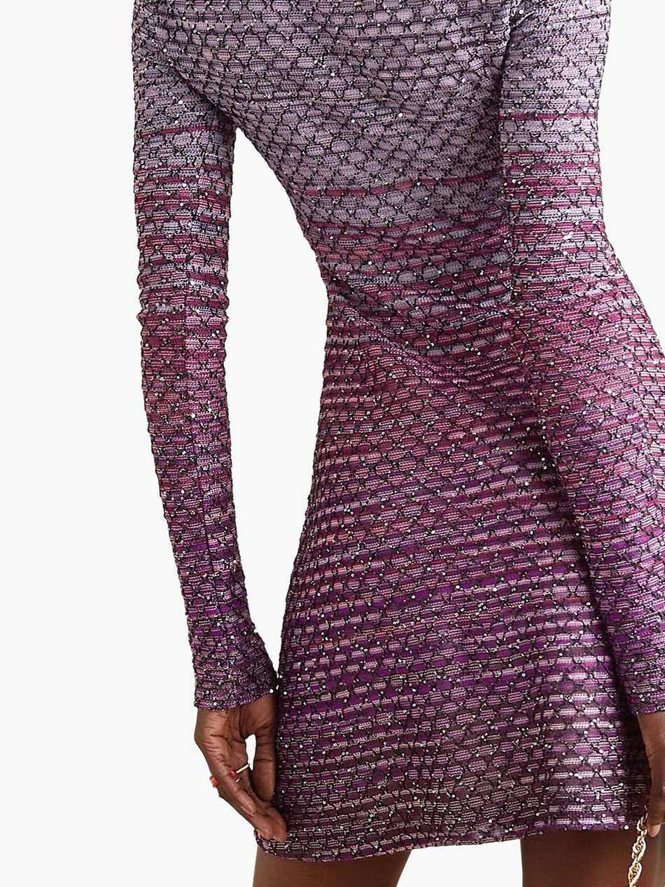 embellished crochet-knit mini dress