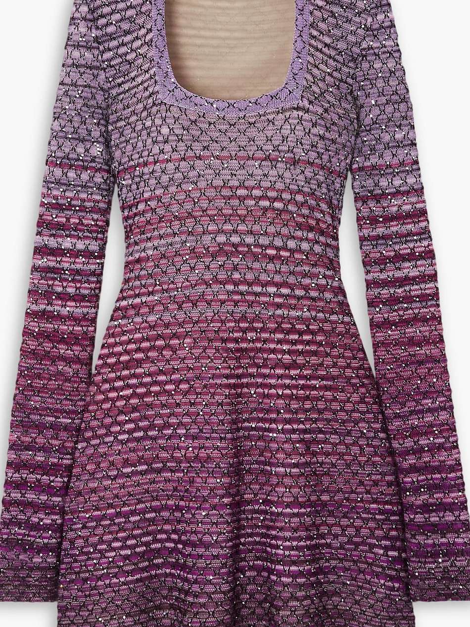 embellished crochet-knit mini dress