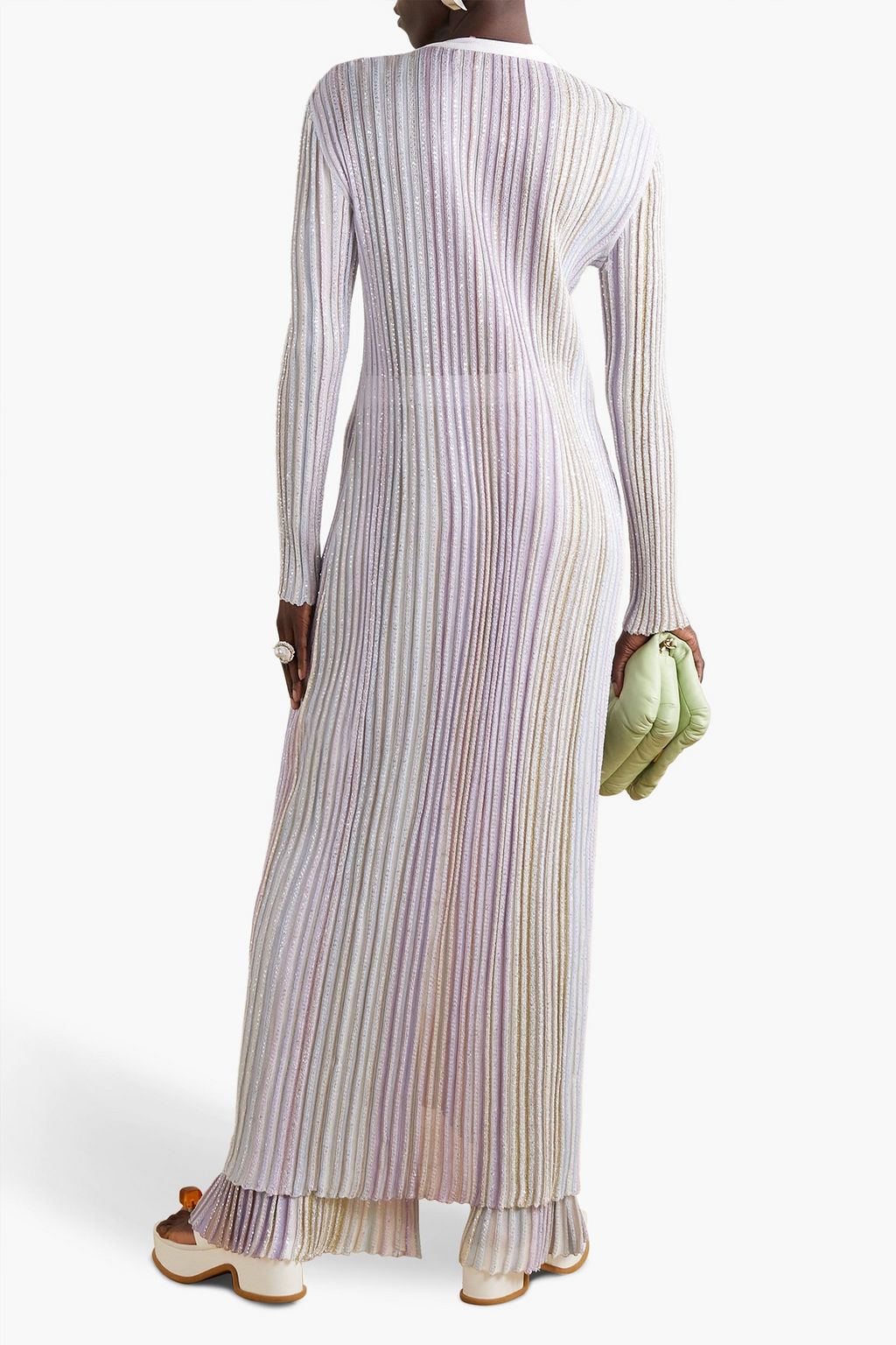 MISSONI كارديغان من نسيج بحبكة مضلّعة وتصميم مخطط ومزيّن بأقراص برّاقة