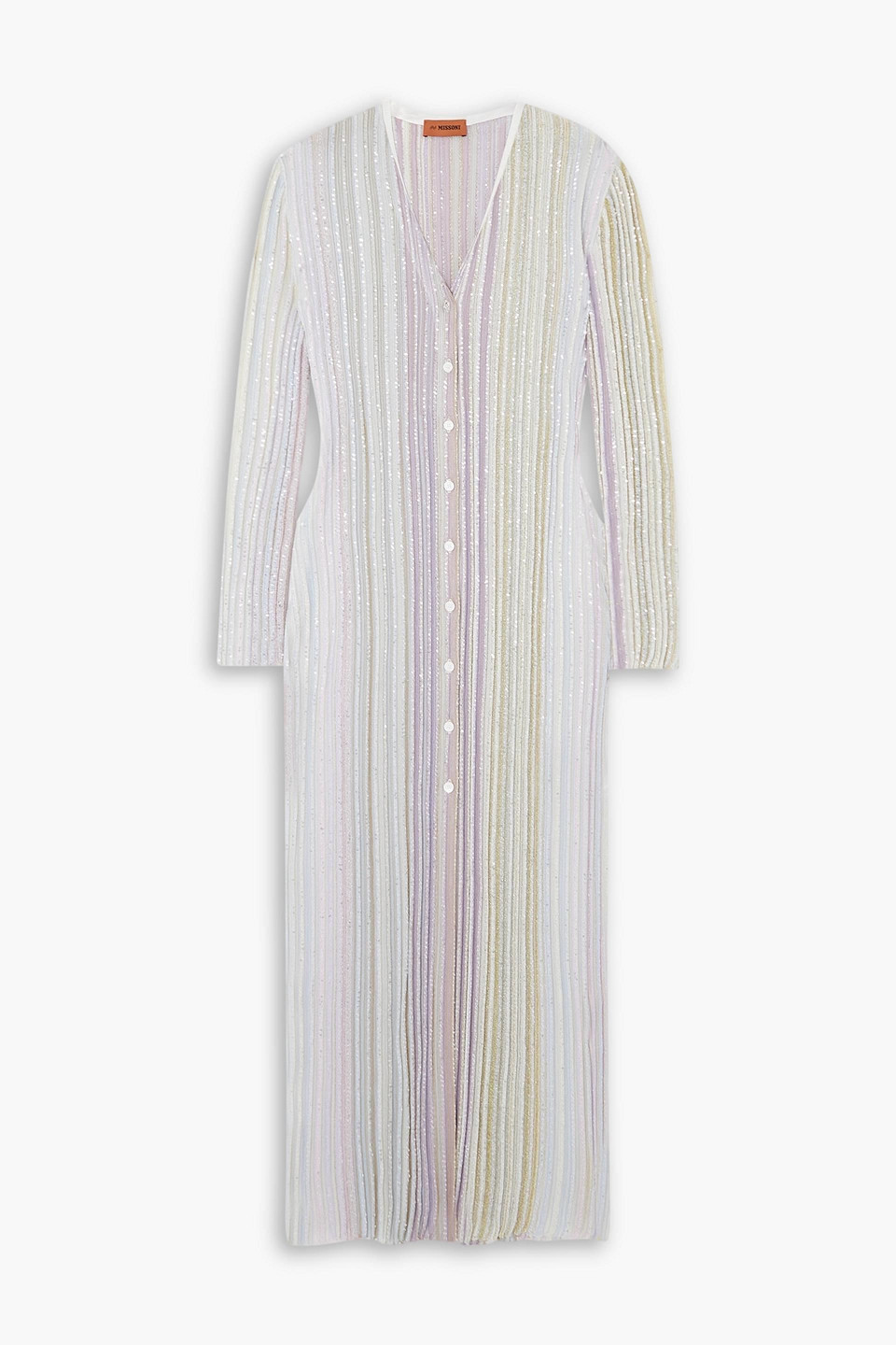 Missoni Sequin-embellished Striped Ribbed-knit Cardigan In Lilac