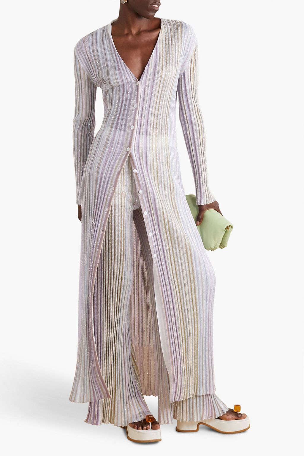 MISSONI كارديغان من نسيج بحبكة مضلّعة وتصميم مخطط ومزيّن بأقراص برّاقة