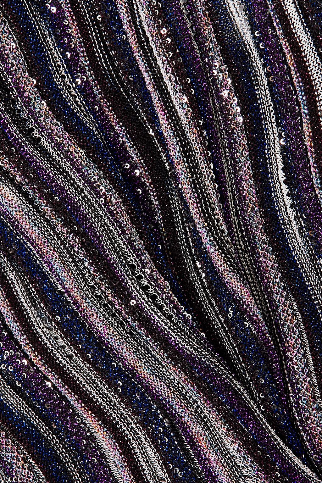 MISSONI فستان قصير من نسيج بحبكة كروشيه بلون معدني مزيّن بأقراص برّاقة
