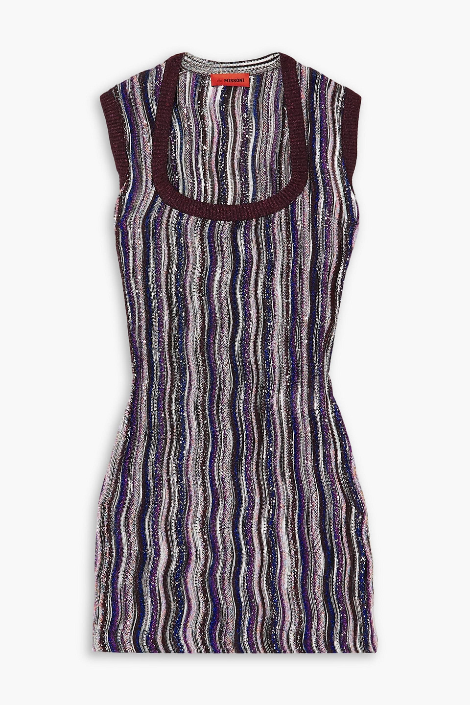 Sequin-embellished crochet-knit mini dress