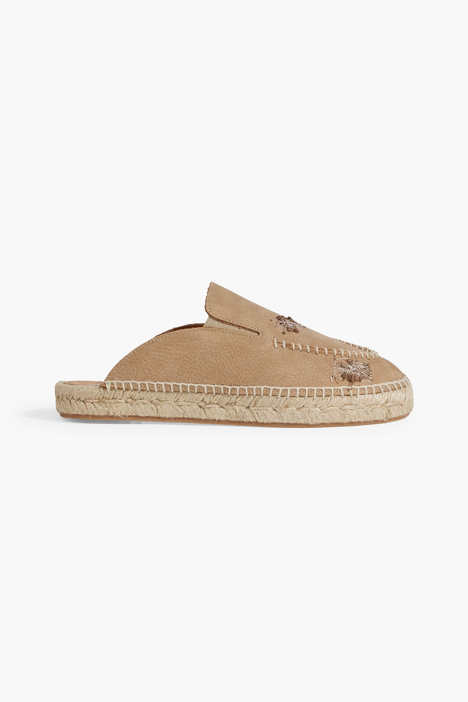 Embroidered pebbled-leather espadrille mules