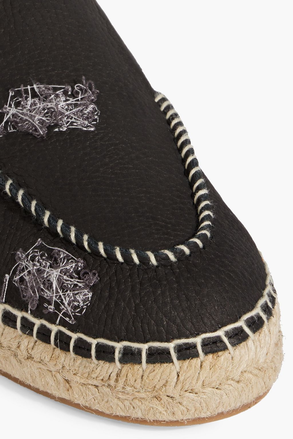 MAISON MARGIELA Embroidered pebbled-leather espadrille mules