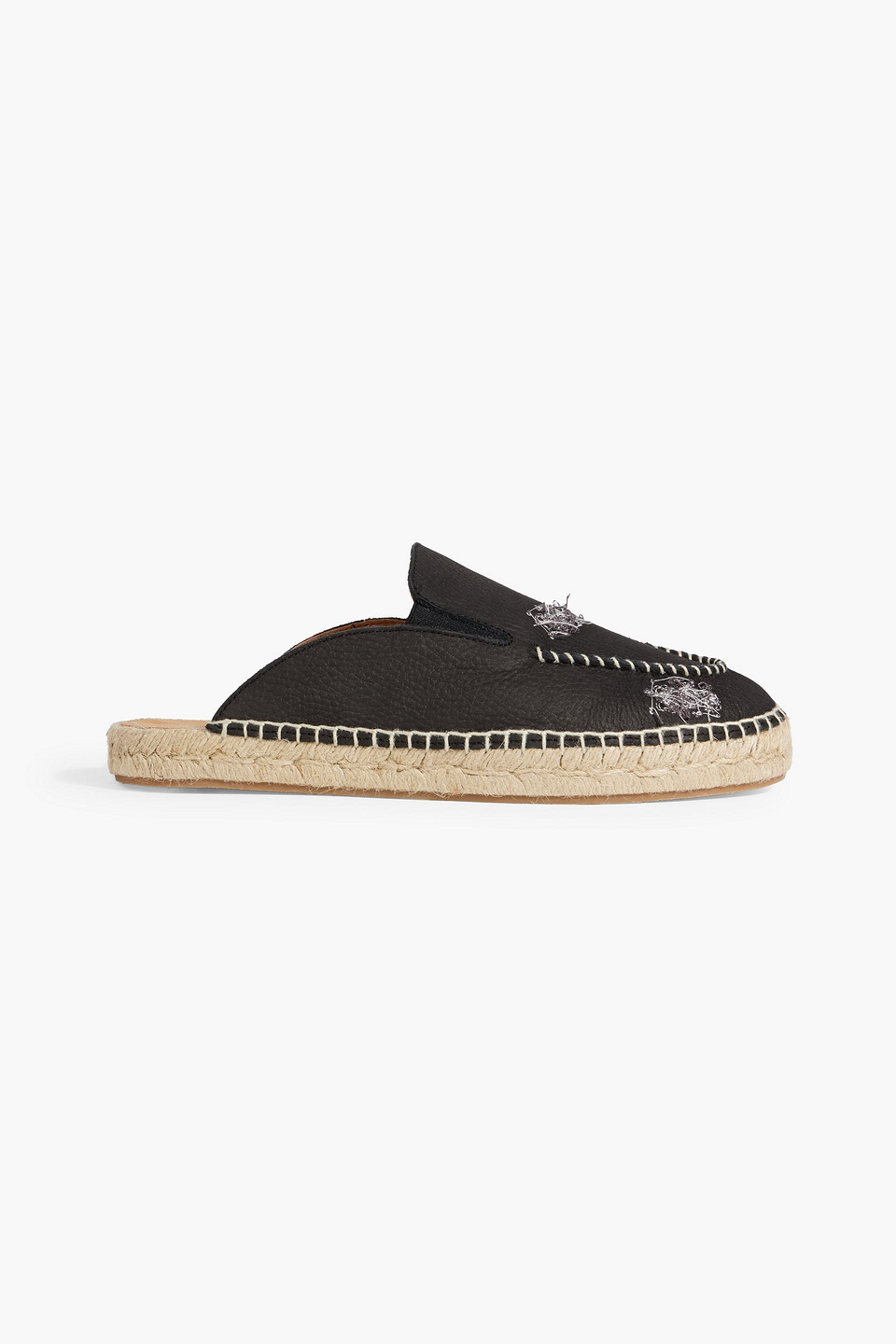 Shop Maison Margiela Embroidered Pebbled-leather Espadrille Mules In Black