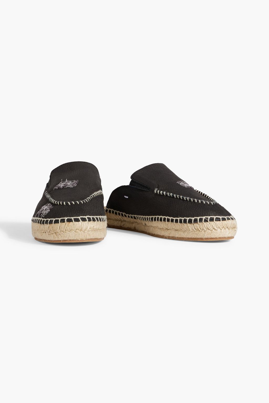 MAISON MARGIELA Embroidered pebbled-leather espadrille mules