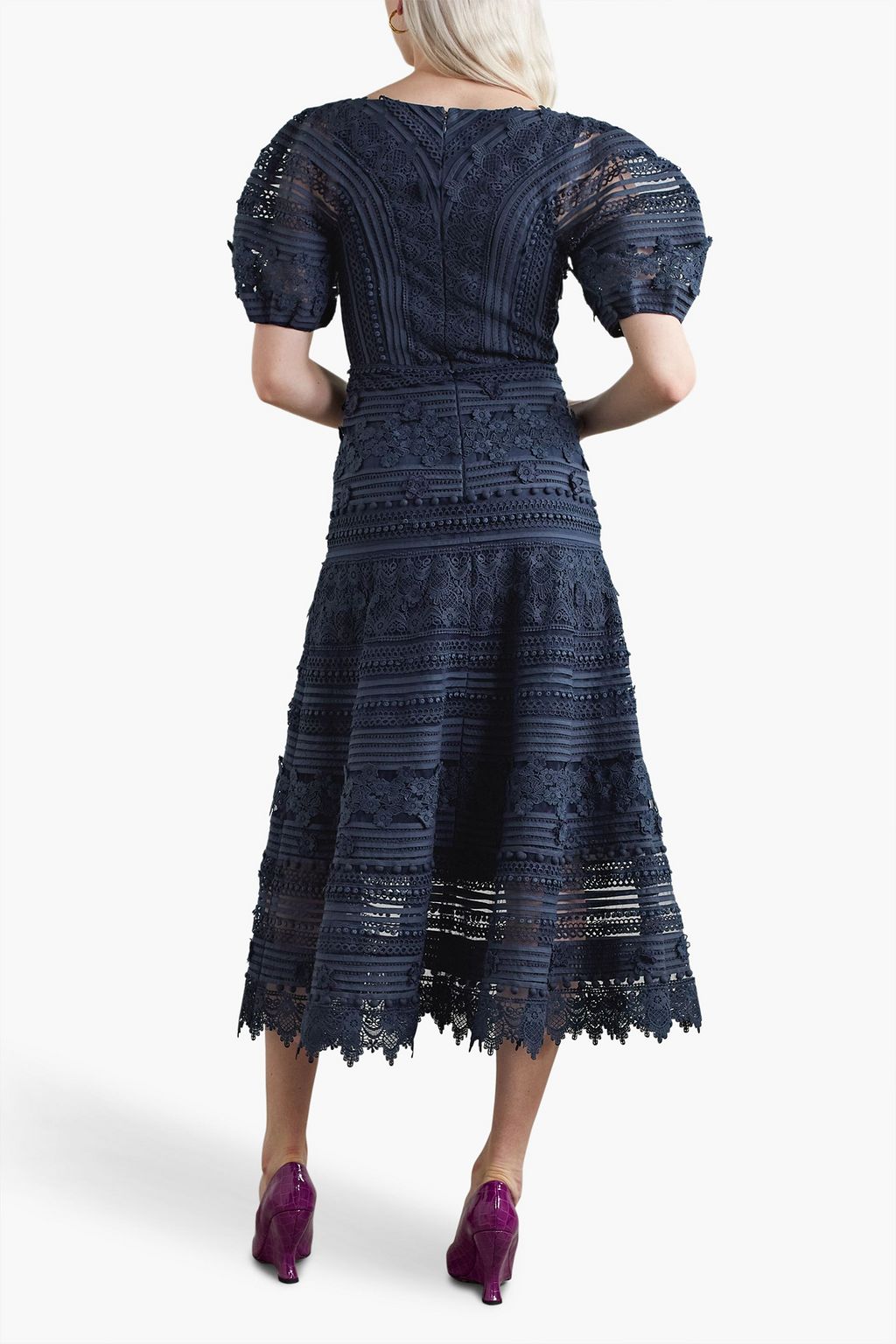 CAROLINA HERRERA Guipure lace and tulle midi dress