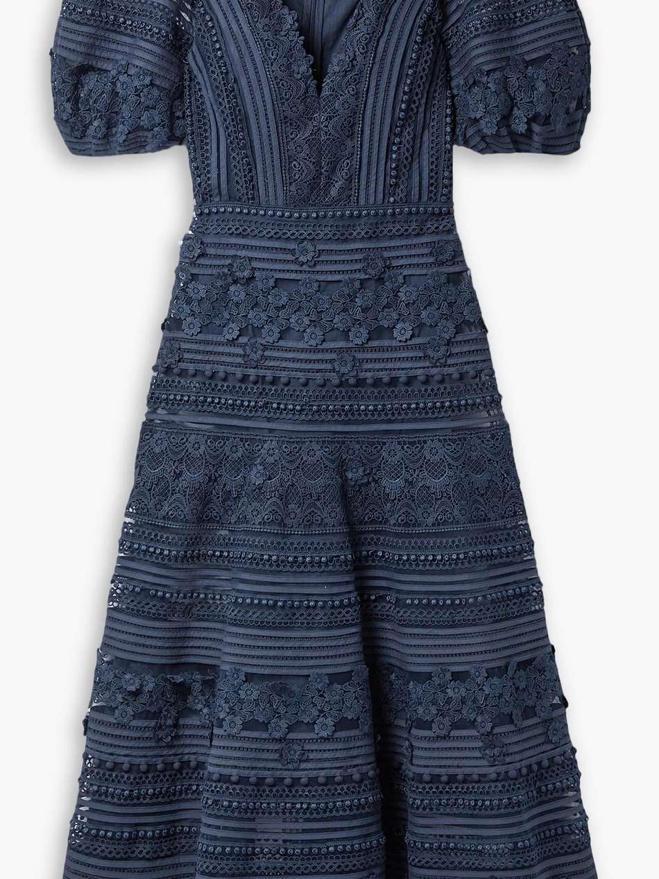 guipure lace and tulle midi dress