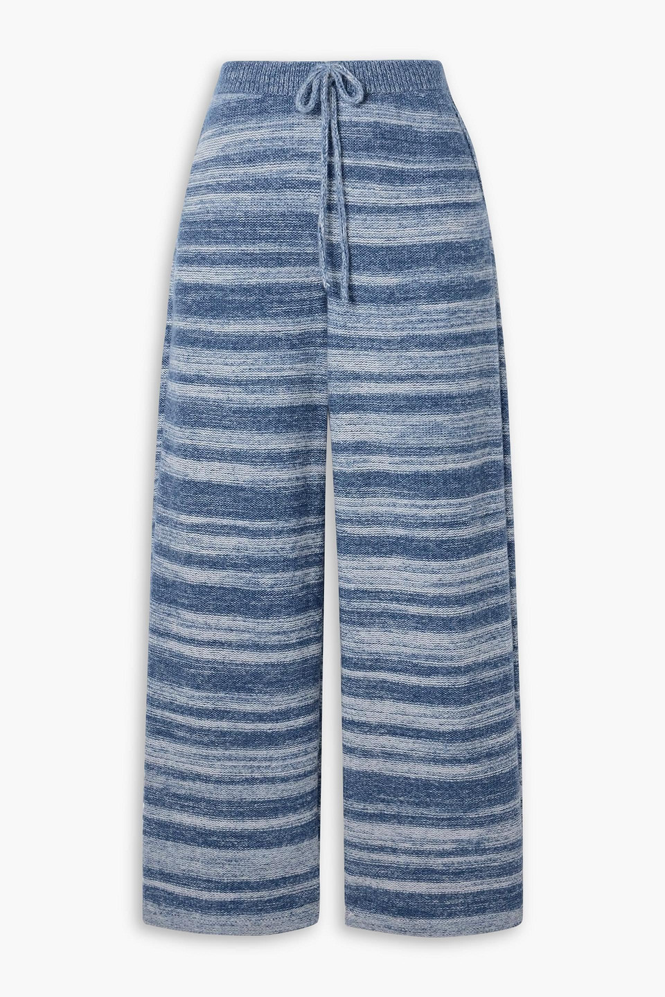The Elder Statesman Nimbus Crest Striped Cashmere And Cotton-blend Wide-leg Pants In Blue