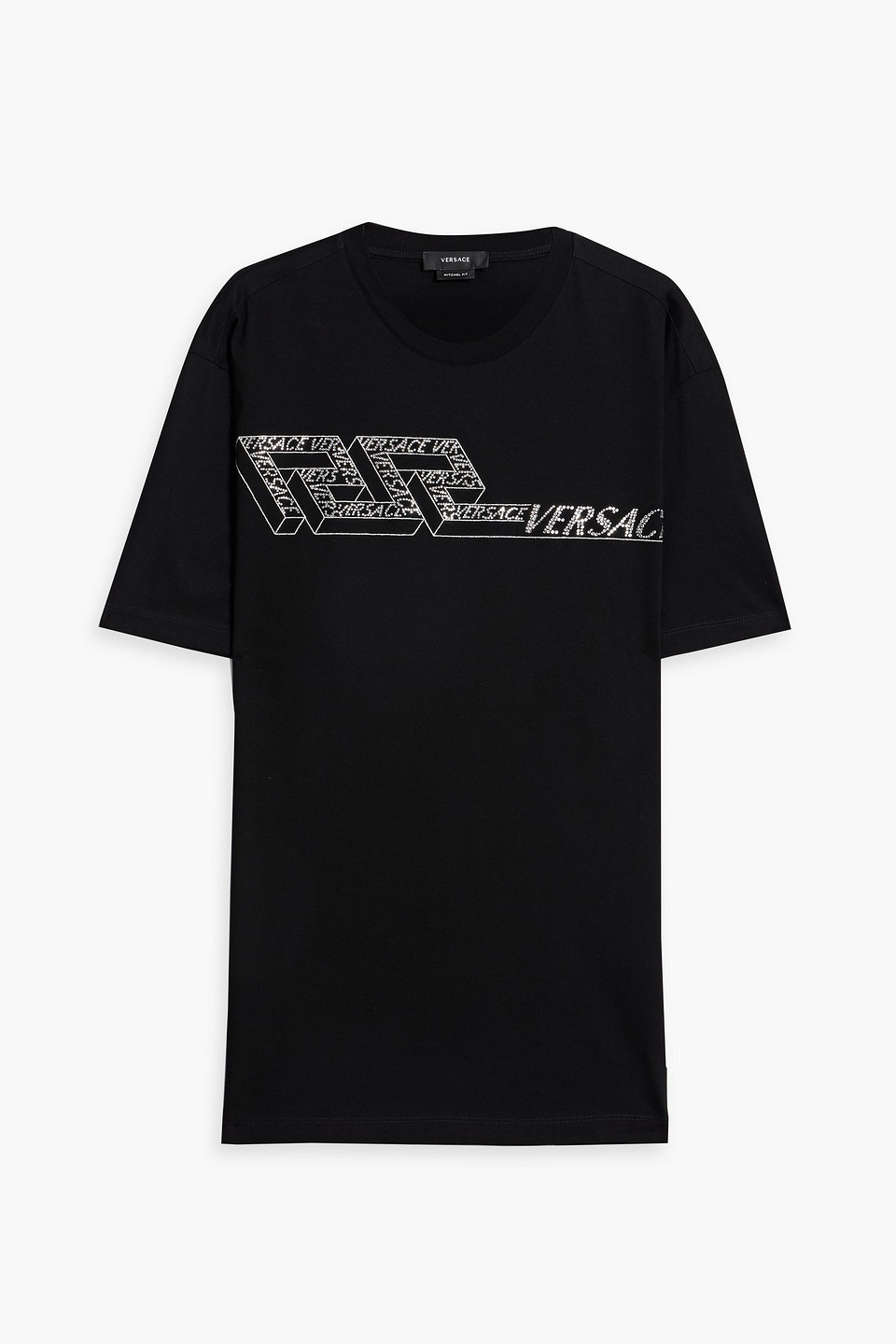 Versace Crystal-embellished Cotton-jersey T-shirt In Black