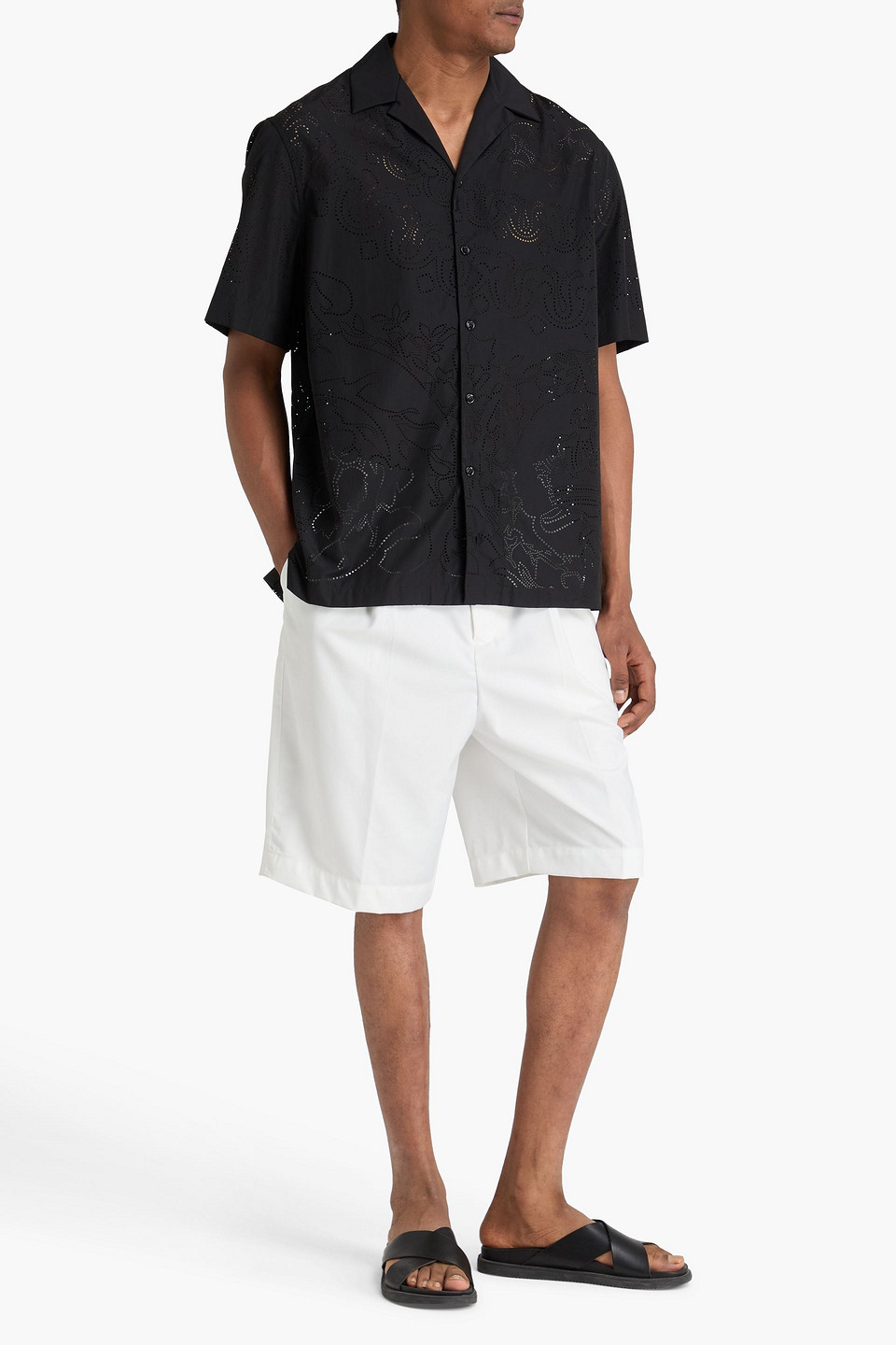  Versace - Hemd Mit Lochstickerei - Schwarz - It 52 