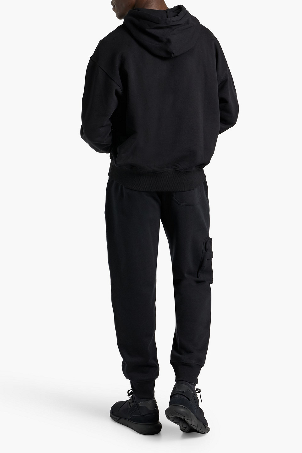 Shop Versace Logo-appliquéd Cotton-fleece Hoodie In Black