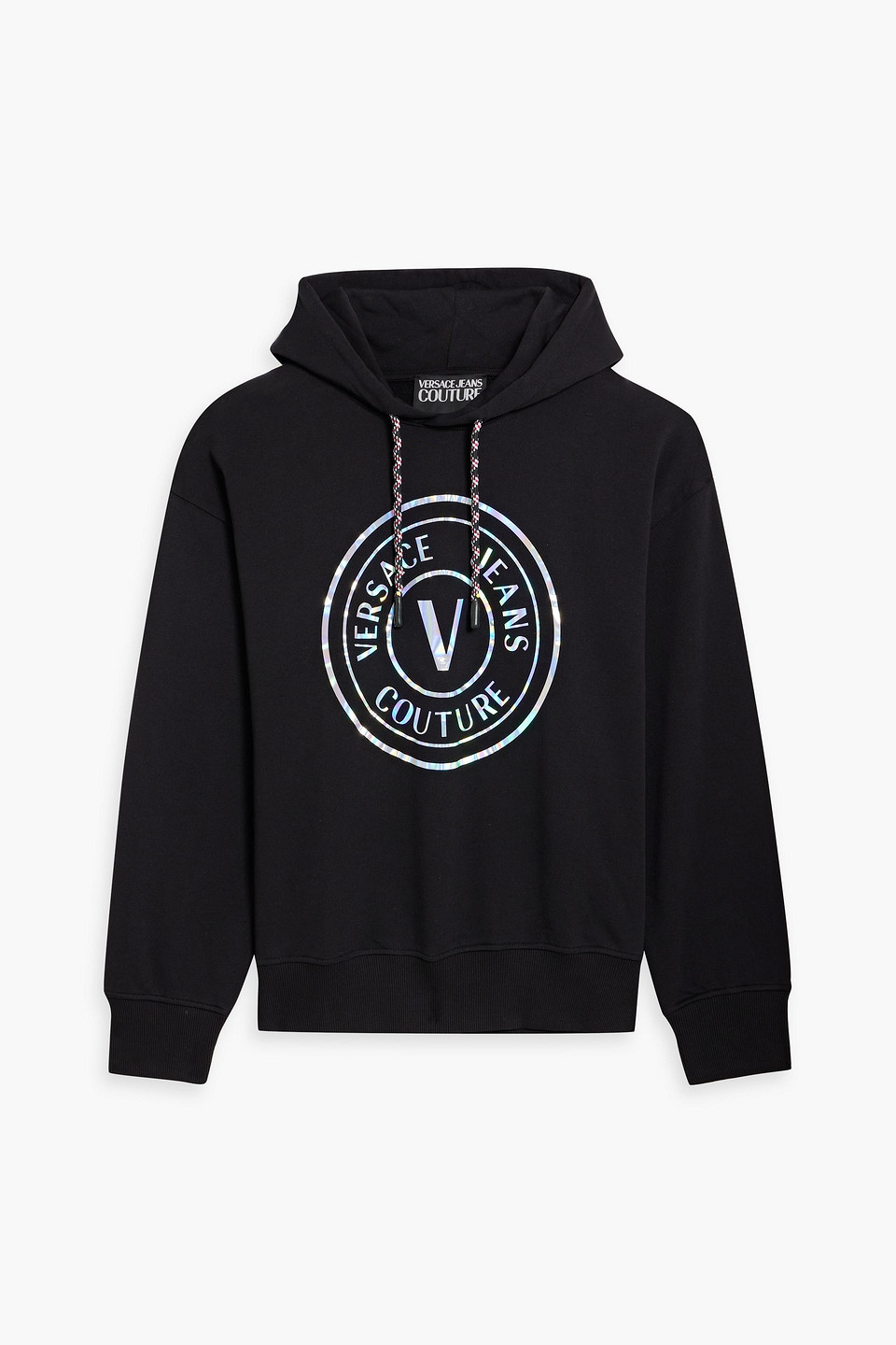 Versace Logo-appliquéd Cotton-fleece Hoodie In Black