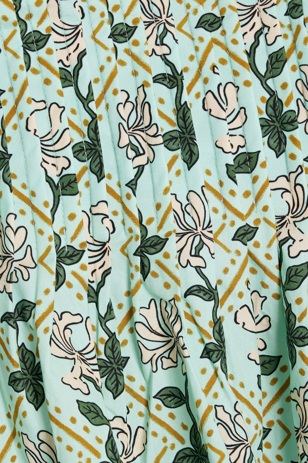 AGUA BY AGUA BENDITA Carmelo Herbal pintucked floral-print cotton-poplin mini dress