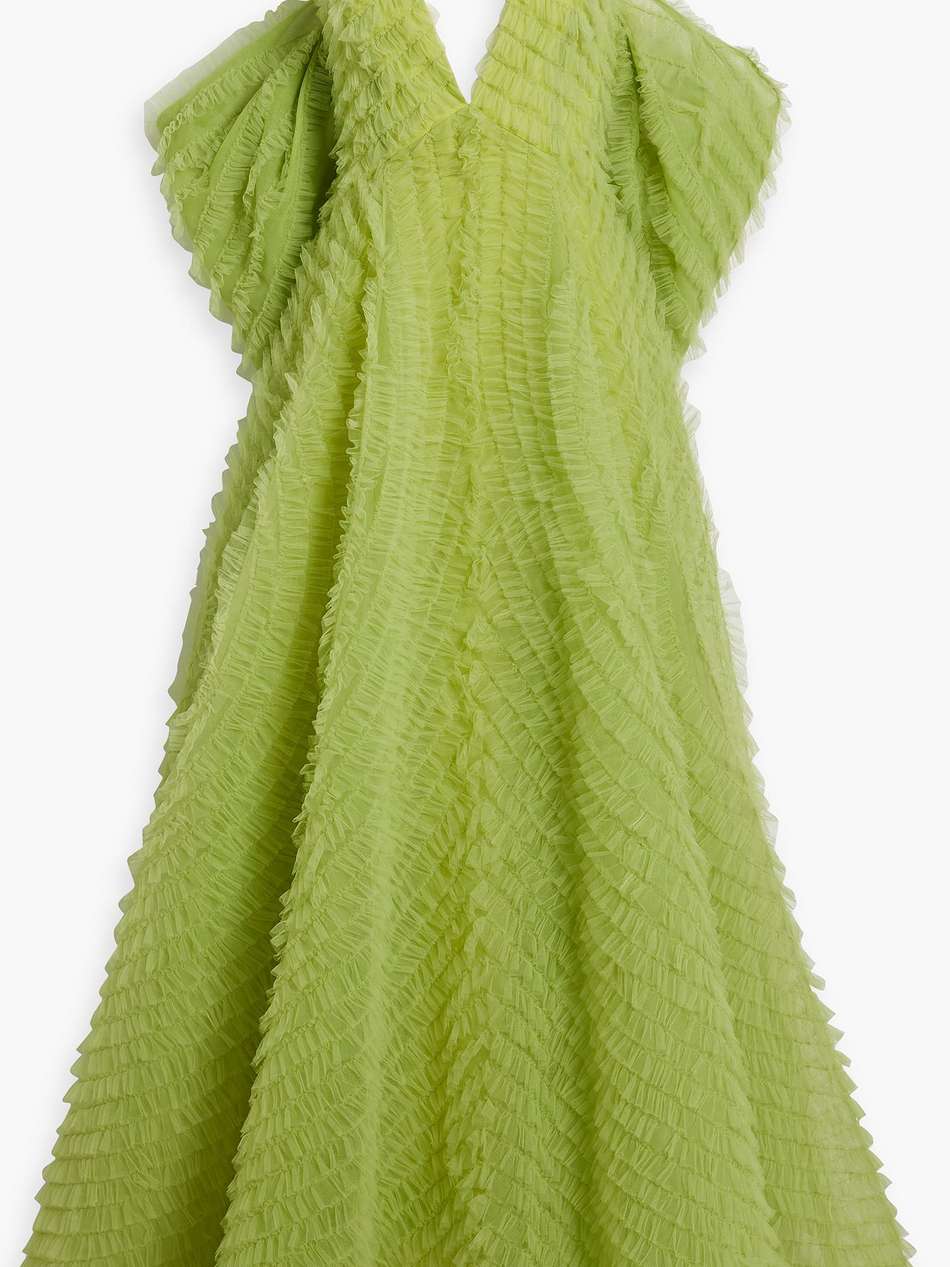 draped ruffled tulle gown