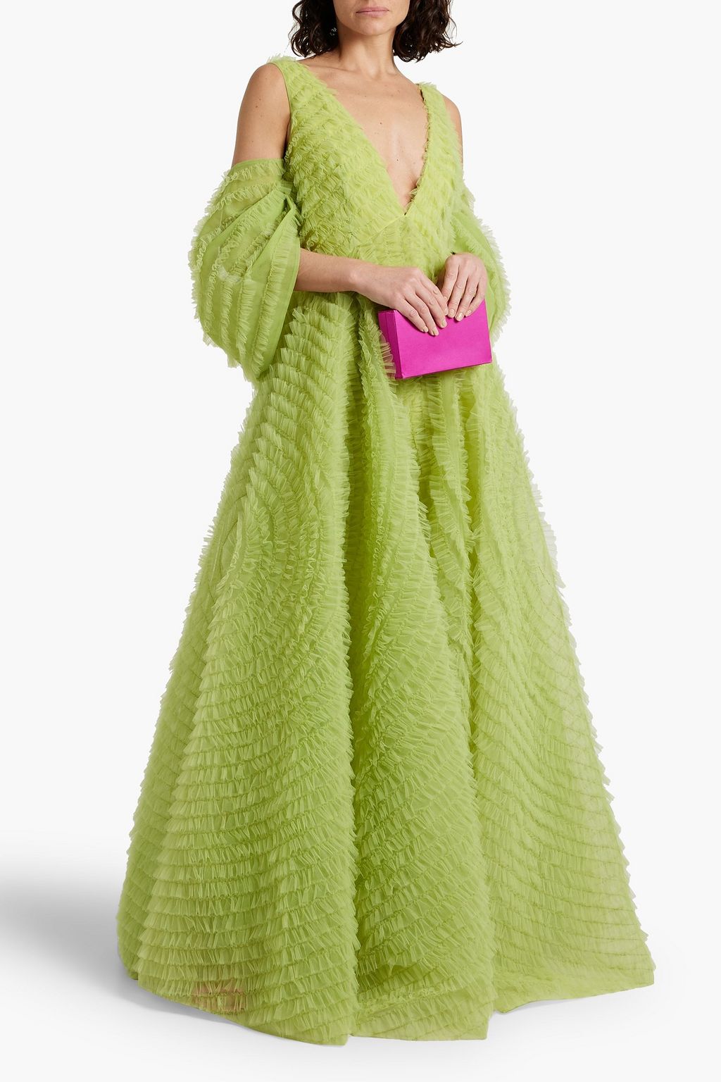 HUISHAN ZHANG Draped ruffled tulle gown