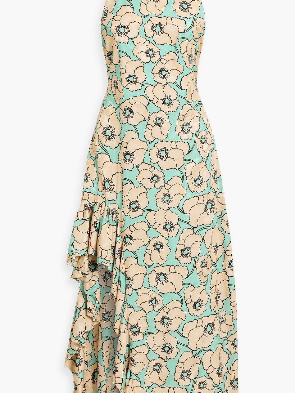 gerbera botanico celeste ruffled floral-print jacquard maxi dress
