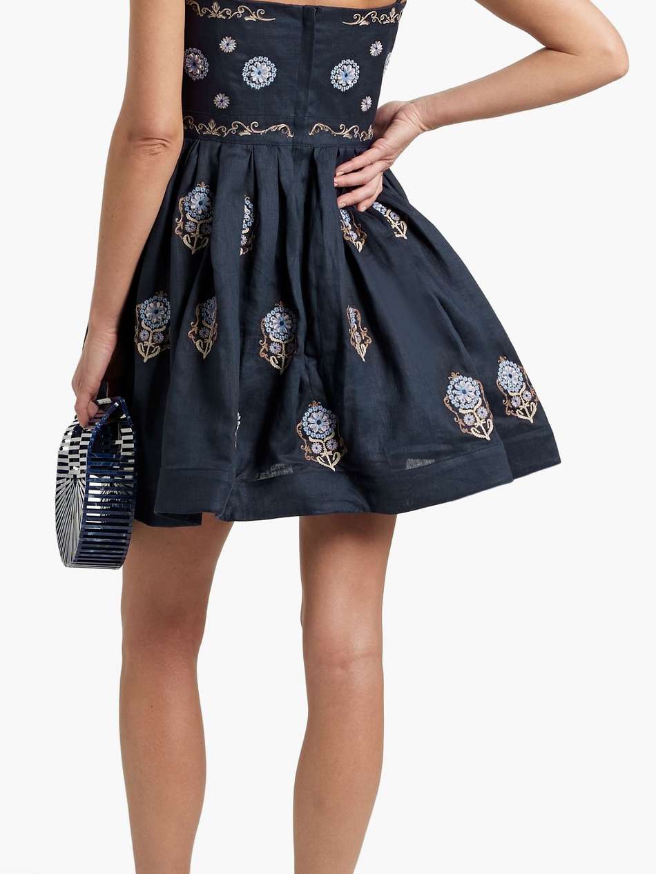 sapucai mosaico embellished pleated linen mini dress